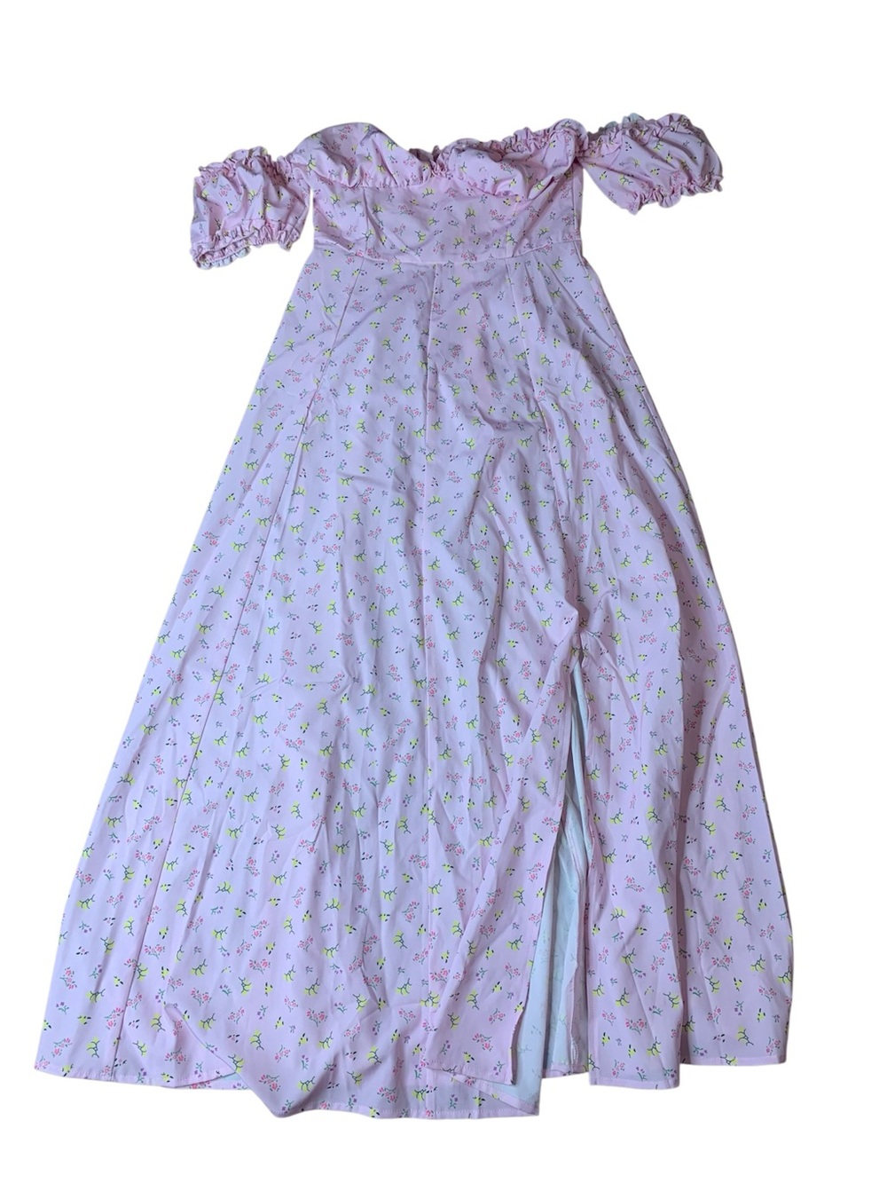 Seven Sisters Pink Floral Off-Shoulder Maxi Dress Slit Cottagecore Size L